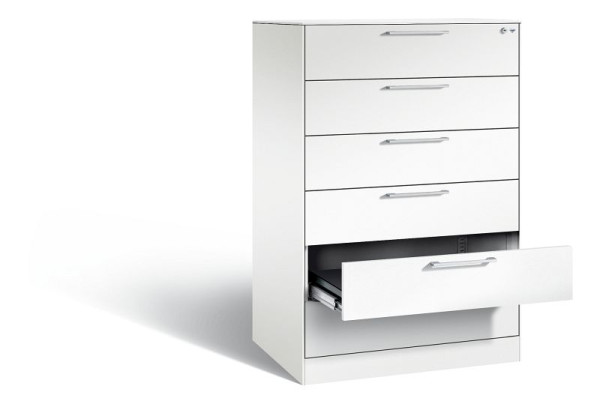 C+P Schubladenschrank Asisto, H1310xB800xT600mm, Farbe: Verkehrsweiß, Bügelgriff, 146223-624 S10064