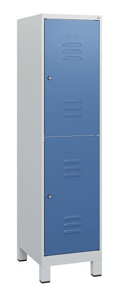 C+P Doppelstöckiger Spind Classic PLUS, Füße, 1630x400x500mm, 7035/5023, Zylinderschlösser, 0803105-12 S10035