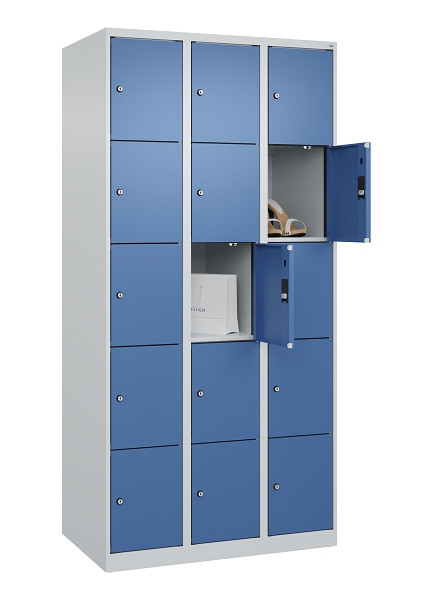 C+P Schließfachschrank Evolo PLUS, 15 Fächer, 1850x900x500mm, 7035/5023, 049000-305 S10008
