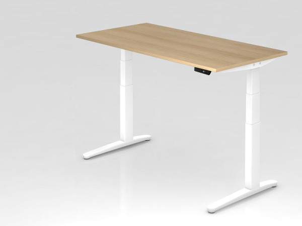 Hammerbacher Sitz-Steh-Schreibtisch elektrisch 160x80cm Eiche/Weiß, Rechteckform, VXBHM16/E/WW