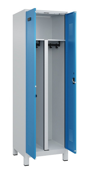 C+P PSA Schwarz-Weiß-Spind Evolo PLUS, mit Füßen, 2 Abteile, 1950x600x500mm, 70, Frontfarbe RAL 5012 Lichtblau, Zylinderschloss, 049012-20P S10034