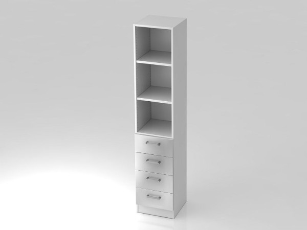 Hammerbacher Schubkasten-Schrank 5OH, 4 Schübe, Sockelblende, Chromgriff Weiß/Silber, 40,6x42x200,4 cm (BxTxH), V7600/W/S/CE