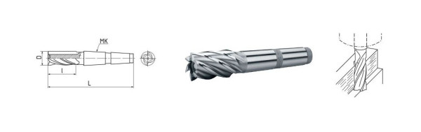 ELMAG HSS Co5-Schaftfräser mit Morsekegel DIN 845, Ø 28,0 mm, MK 3 (kurz), 74010