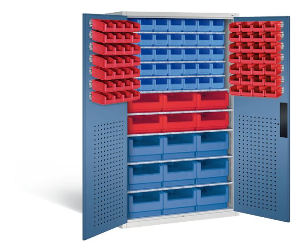 C+P Magazinschrank Serie 13, H1950xB1100xT535mm, Farbe: Lichtgrau / Fernblau, Muldengriff, 130276-66 S10014