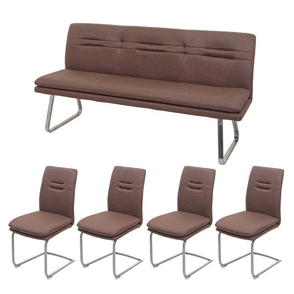 Mendler Esszimmer-Set HWC-H70, Esszimmergruppe Sitzgruppe Esszimmergarnitur, Stoff/Textil Edelstahl gebürstet, braun 180cm, 73914+73959+2x73930