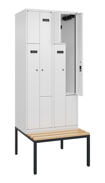 C+P Z-Spind Evolo PLUS, Bank, 4 Fächer, 2120x800x815mm, 9016/9016, Zylinderschloss, Sitzfläche Buche-Hartholz, Sitzbank, 0490537-224 S10047