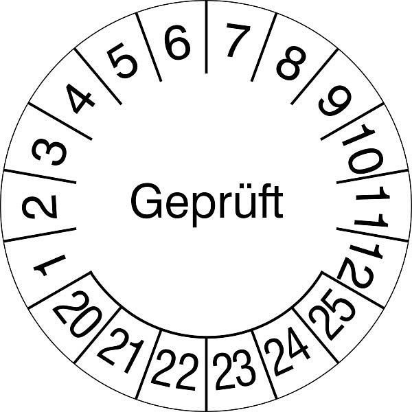 SafetyMarking Prüfplakette, Geprüft, Prüfzeitraum: 20-25, Ø 3 cm, Folie, selbstklebend, VE: 500 Stück/Rolle, 31.3689-20-25