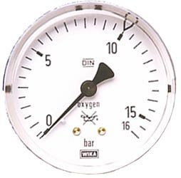 ELMAG Arbeitsdruckmanometer (Sauerstoff), Ø 63mm, 0-16 L/Min. AG 1/4' unten für Druckregler zu Stahlflasche, 54131