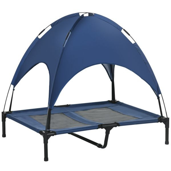 PawHut Haustierbett mit Baldachin Erhöhtes Hundebett Hundeliege outdoor Blau, D04-059V00DB