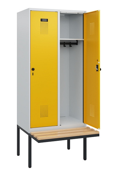 C+P Spind Evolo PLUS, 2 Abteile, 1950x800x815mm, 7035/1004, Drehriegel, Sitzfläche Holz, 0490405-22 S10000