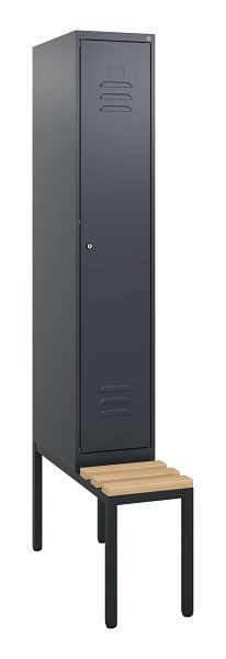 C+P Umkleidespind Classic PLUS, mit untergebauter Sitzbank, 1950x300x815mm, 7016/7016, Zylinderschloss, Buche-Sitzleisten, 0800505-10 S10027