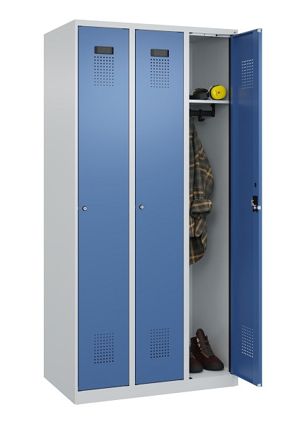 C+P Spind Evolo PLUS, 3 Abteile, 1850x900x500mm, 7035/5023, Verschluss Zylinderschloss, Ablageböden 3, 049000-30 S10035