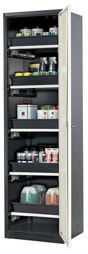 asecos Chemikalienschrank Systema-T CS-55R, Korpus anthrazit, Flügeltüren weiß, 5 Tablarauszüge, 208962