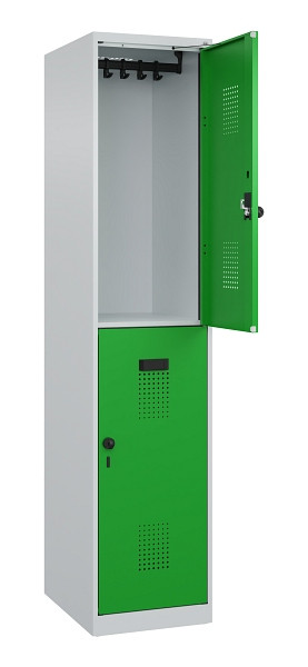 C+P Doppelstöckiger Spind Evolo PLUS, 2 Fächer, 1850x400x500mm, 7035/6037, Drehriegel, 049300-12 S10011