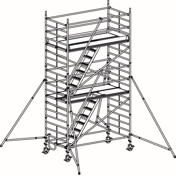 HYMER Treppen-Fahrgerüst mit Ausleger, Bühnenlänge 2,95 m, Rahmenteilbreite 1,50 m, Reichhöhe 6,40 m, 857306