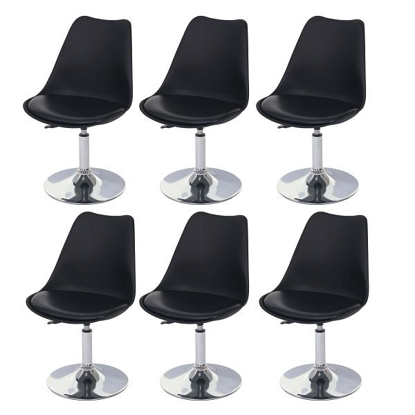 Mendler 6er-Set Drehstuhl Malmö T501, Stuhl Küchenstuhl, höhenverstellbar, Kunstleder, schwarz, Chromfuß, 3x62568