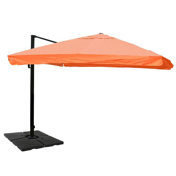 Mendler Gastronomie-Ampelschirm HWC-A96, Sonnenschirm, 3x4m (Ø5m) Polyester/Alu 26kg, Flap, terracotta mit Ständer, drehbar, 134333+35661+122472