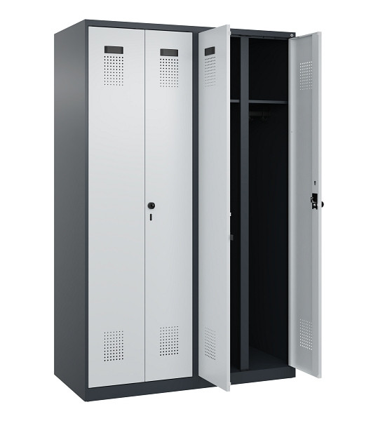 C+P Schwarz-Weiß-Spind Evolo PLUS, 4 Abteile, 1850x1200x500mm, 7016/7035, Drehriegel, 049002-40 S10017