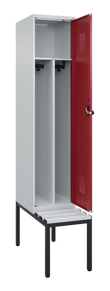 C+P Spind Evolo PLUS, 1 Abteile, 2120x400x815mm, 7035/3003, Haken 4, Drehriegel, Sitzfläche Kunststoff, Sitzbank, Trennwand, 0490507-12F S10058
