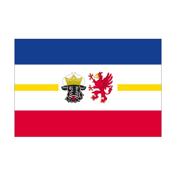 Stein HGS Landesdienstflagge Mecklenburg Vorpommern (mit Wappen), 150x250cm, mit Seil und Schlaufe, FlagTop 160 g/m², für Fahnenmasten ab 8m ohne Hohlsaum, 26403
