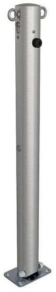 Schake Sperrpfosten aus Edelstahl Typ 4072UZ, -umlegbar- Ø 76mm, mit Profilzylinder, zum Aufdübeln, geschliffen, mit 2 Ösen, 4072UZ+2