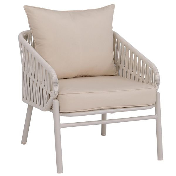 Mendler Aluminium-Gartenstuhl HWC-P90, Loungestuhl Sessel Outdoor, Seilgeflecht Rope Stoff/Textil (180g/m²), creme, 120216