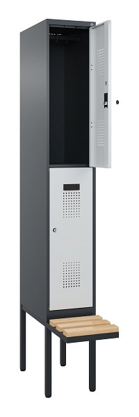 C+P Doppelstock-Spind Evolo PLUS, Bank, 2 Fächer, 2120x300x815mm, 7016/7035, Zylinderschloss, Sitzfläche Buche-Hartholz, 0493407-10 S10044