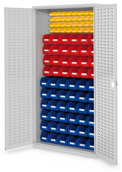 Kappes RasterPlan- Schlitzplattenschrank, H1950 x B 1000 x T 410 mm RAL 7035, Modell 57, Schlitzplattentüren bestückt mit Lagersichtkästen, 1353.08.4013