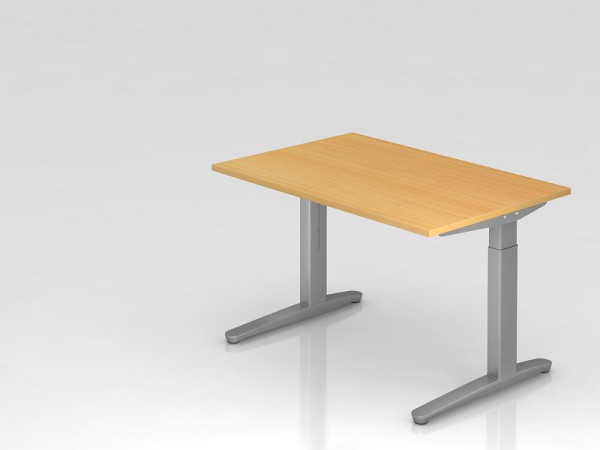 Hammerbacher Schreibtisch C-Fuß 120x80cm Buche/Silber, Alu-Kufe Silber (ähnlich RAL 9006), VXB12/6/SS