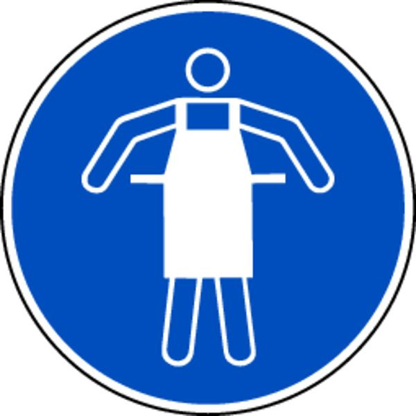 Schilder Klar Gebotszeichen Schutzschürze benutzen DIN EN ISO 7010, M026, 200 mm Folie selbstklebend, 1419/62