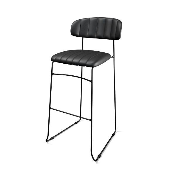 Feros Mundo Barhocker Schwarz, Kunstleder gepolstert, feuerhemmend, 46,5x49x105cm (BxTxH), 53102
