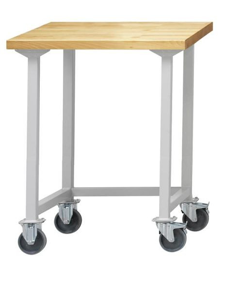 ANKE Werkbänke Arbeitstisch; fahrbar; 800 x 800 x 890 mm; RAL 7035; Buche-Massiv-Platte 40 mm, 401.601