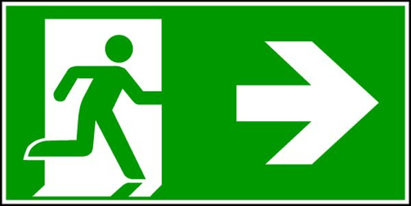 Schilder Klar Rettungsweg rechts DIN EN ISO 7010, 340x190x8 mm Acrylglas, 101598/00