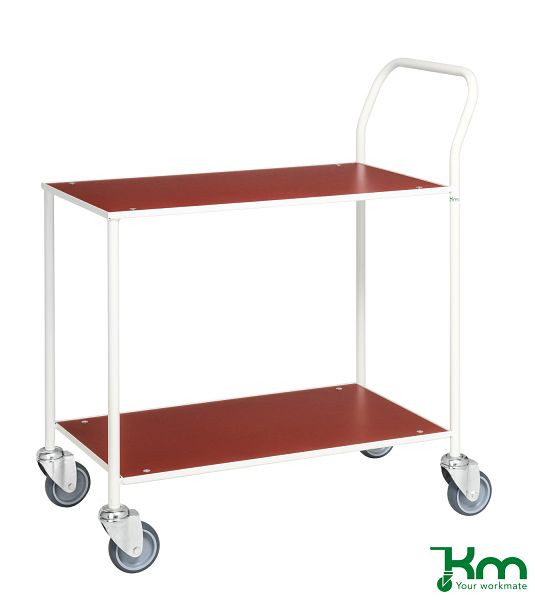 Kongamek Kleiner Tischwagen, vollständig geschweißt, 840 x 430 x 970 mm, Rot / Weiß, 4 Lenkrollen mit Bremse, KM173-1B