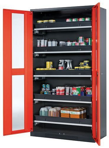 asecos Chemikalienschrank Systema-T CS-105G, Korpus anthrazit, Flügeltüren rot, 5 Tablarauszüge, 208984
