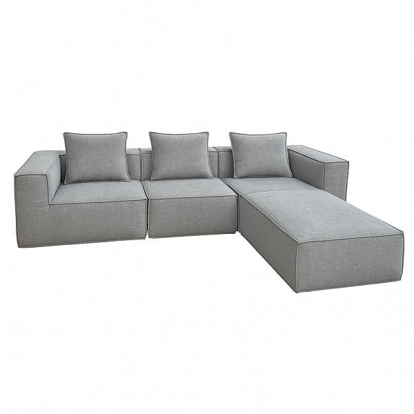 Mendler L-Sofa HWC-O54, Lounge-Couch mit Ottomane, erweiterbar modular rechts/links, Stoff/Textil 63x270x190cm, hellgrau, 153404+153405+153406+153407