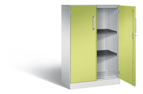 C+P Flügeltürenschrank Asisto, H1310xB800xT435mm, Farbe: Lichtgrau / Viridingrün, Bügelgriff, 3 OH, 141033-000 S10182