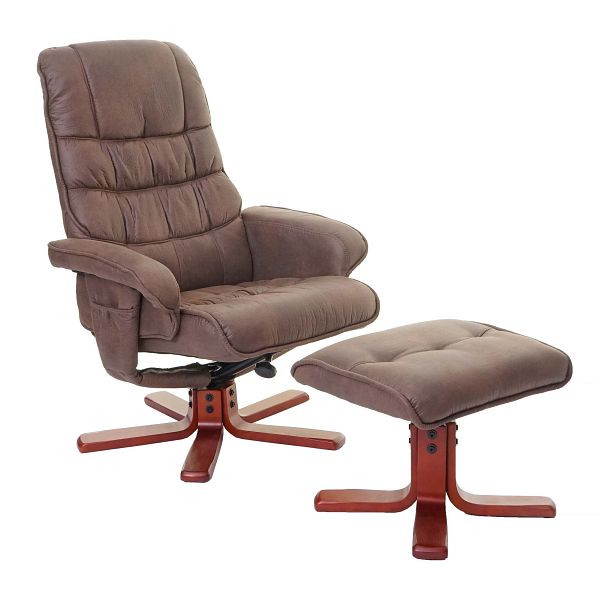 Mendler Relaxsessel HWC-E30, Fernsehsessel Liegesessel TV-Sessel mit Hocker, Wildlederimitat braun, 65321
