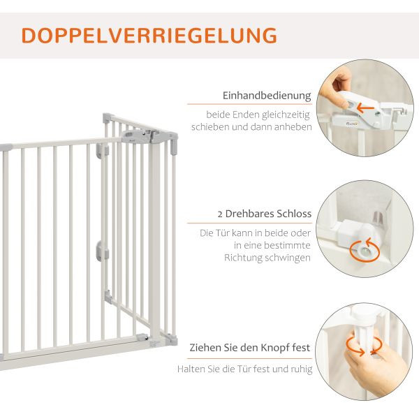 PawHut Hunde Absperrgitter Türschutzgitter mit Tür klappbar Weiß 202,5 cm, D06-125WT