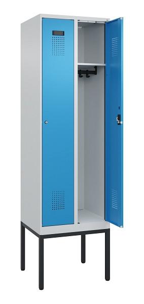 C+P Spind Evolo PLUS, Gestell, 2 Abteile, 2120x600x500mm, 7035/5012, Verschluss Zylinderschloss, Ablageböden 2, 0490307-20 S10034