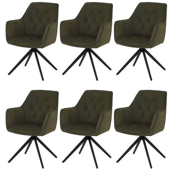Mendler 6er-Set Esszimmerstuhl HWC-L80, Küchenstuhl Polsterstuhl Stuhl mit Armlehne, drehbar, Metall Stoff/Textil, grün, 3x121132