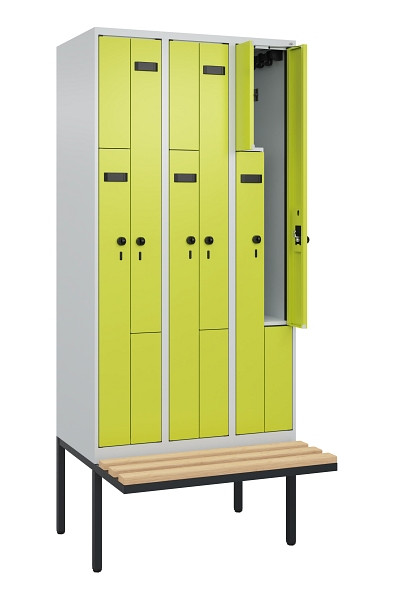 C+P Z-Spind Evolo PLUS, Bank, 6 Fächer, 2120x900x815mm, 7035/0024, Drehriegel, Sitzfläche Holz, 0490437-306 S10011