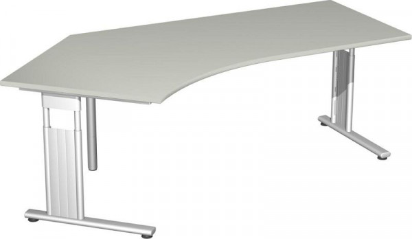 geramöbel Schreibtisch 135° links höhenverstellbar, C Fuß Flex, 2166x1130x680-820, Lichtgrau/Silber, S-617315-LS