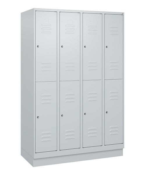 C+P Doppelstöckiger Spind Classic PLUS, Sockel, 4 Abteile, 1800x1200x500mm, 7035/7035, Zylinderschlösser, 0803207-40 S10024