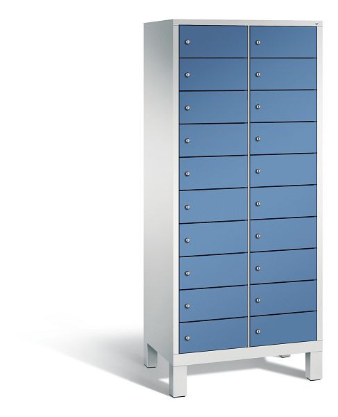 C+P Schließfachschrank Evolo, 20 Fächer, H1850xB810xT500 mm, Grau/Fernblau, 48010-2210 S10023