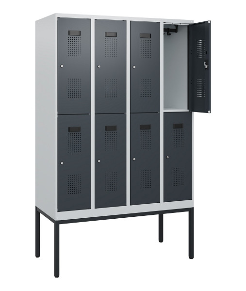 C+P Doppelstock-Spind Evolo PLUS, Gestell, 8 Fächer, 1950x1200x500mm, 7035/7016, Zylinderschloss, 0493305-40 S10039