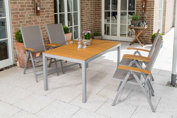 Merxx Naxos Set 5-teilig, 4 Naxos Klappsessel, 1 Tisch, 150 x 90 cm, Aluminium mit Textilbespannung und FSC Akazienholz, 50217-309