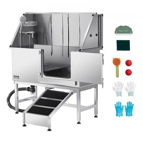 VEVOR Hundewaschstation Edelstahl 127x58x149 cm, mit Rampe, Wasserfilterplatte, Wasserhahn, Duschkopf & Seifenhalter, rechte Tür, BXGCWYG50CSLO0P1YV0