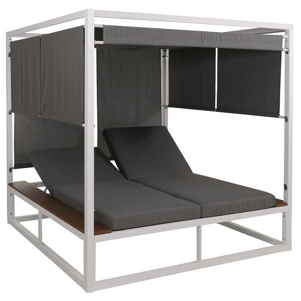 Mendler Aluminium Lounge-Gartenliege HWC-M63b, XL Sonnenliege Daybed, 10cm-Polster 200cm, weiß Polster grau, 110347