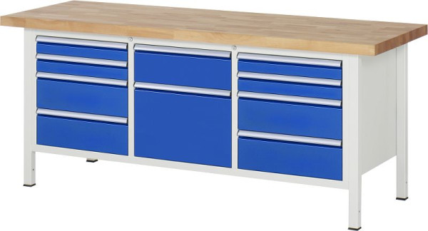 RAU Werkbank Serie 8000 - Modell 8575, B2000 x T700 x H840 mm, Systemunterbau B1800 x T650 x H800 mm, 03-8575A2-207B4S.11